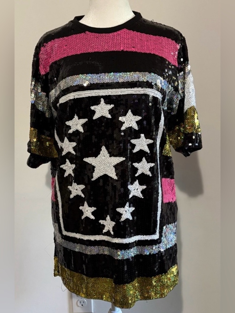 Women’s Sequin Jersey, Stars & Stripes in Black, Pink, Silver, Gold and White